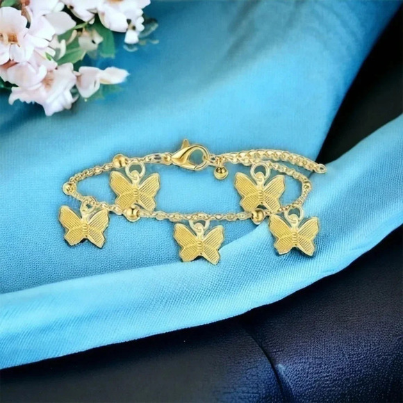 2 LEFT! Bohemian Gold Butterfly Charms Anklet Bracelet - Picture 5 of 5